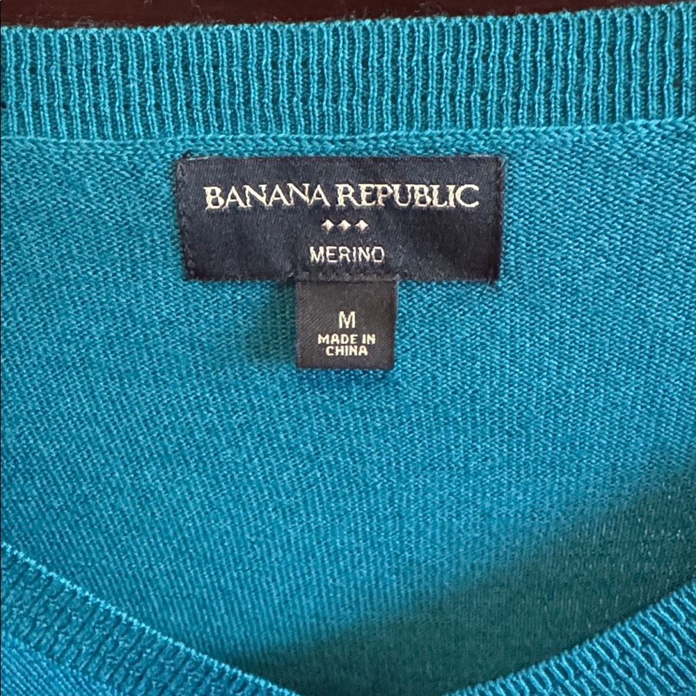 Banana Republic Teal V-Neck 100% Merino Wool Casual Sweater - Women's Medium - Picture 3 of 9